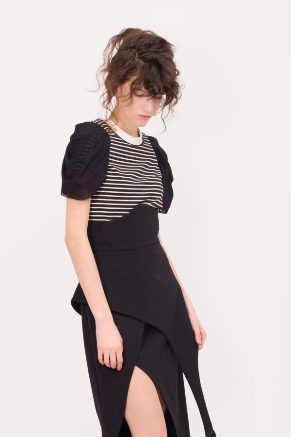 Striped Knit Blouse With Mesh Puff Sleeves - Image 10