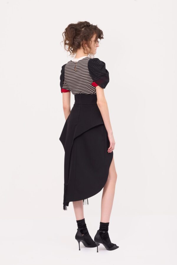 Striped Knit Blouse With Mesh Puff Sleeves - Image 9