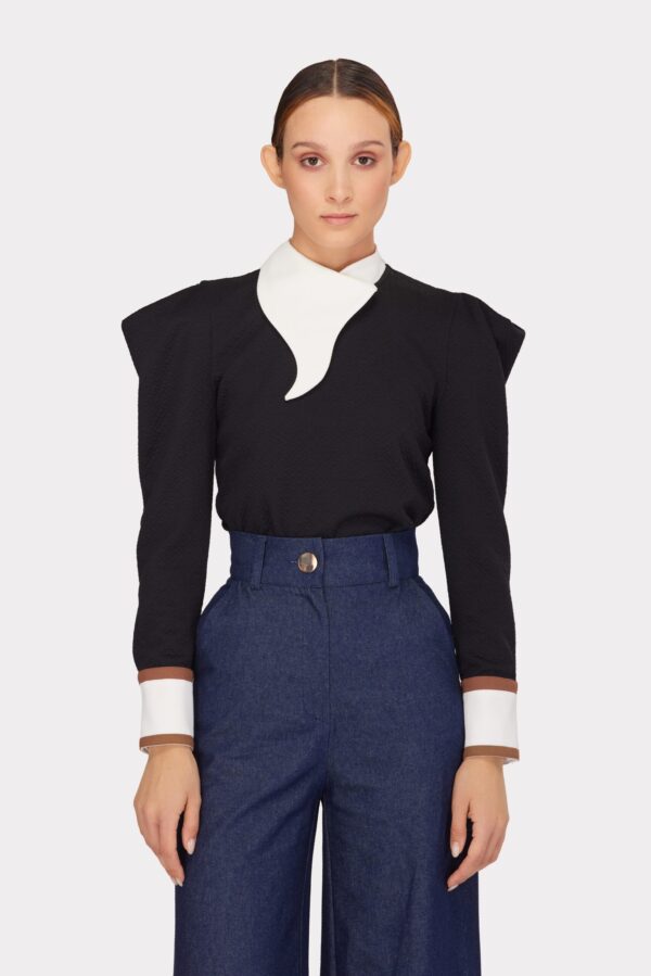 Fashion Asymmetrical Collar Blouse Black - Image 8