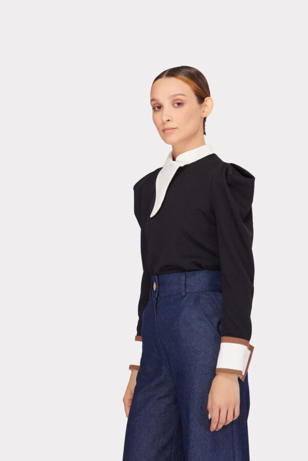 Fashion Asymmetrical Collar Blouse Black - Image 5