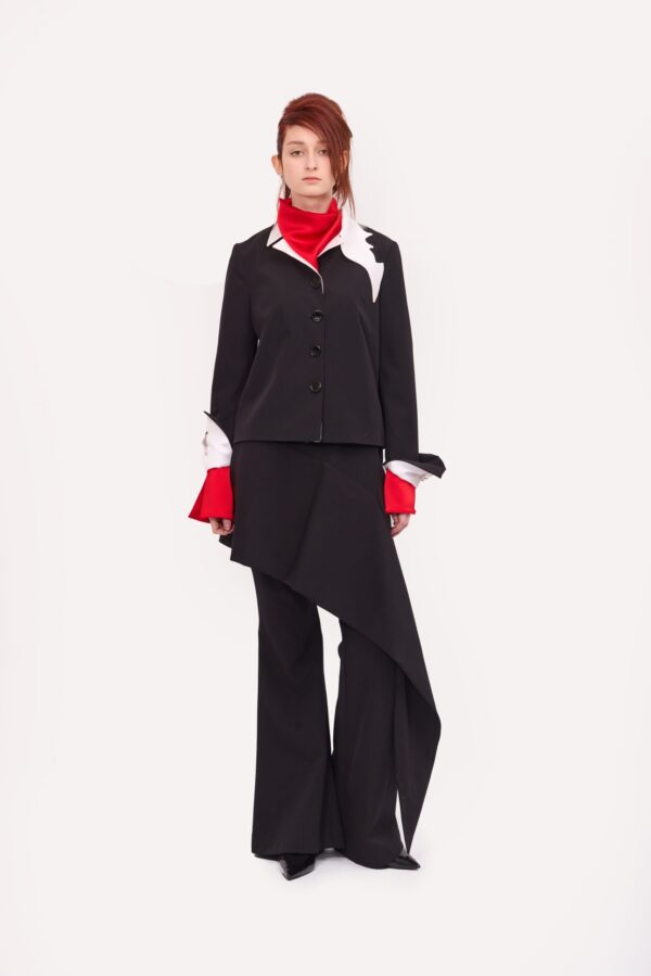 Asymmetric Overlay Flared Trousers Black - Image 2