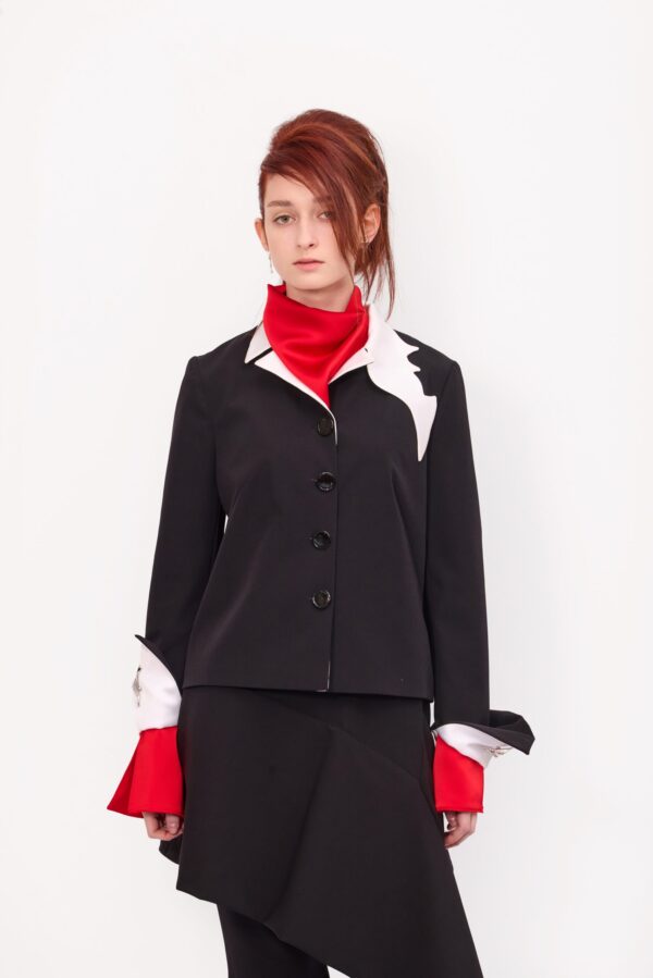 Asymmetric Overlay Flared Trousers Black - Image 3