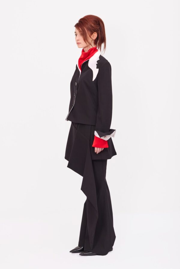 Asymmetric Overlay Flared Trousers Black - Image 4