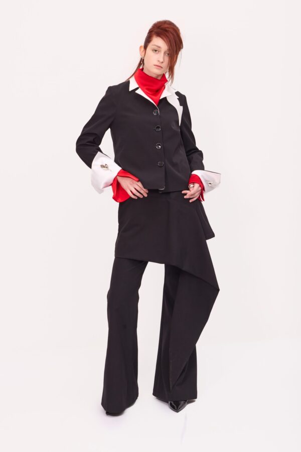 Asymmetric Overlay Flared Trousers Black - Image 6