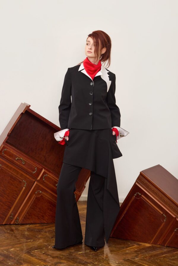 Asymmetric Overlay Flared Trousers Black - Image 7