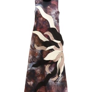 High Neck Sleeveless Dress Abstract Print Brown