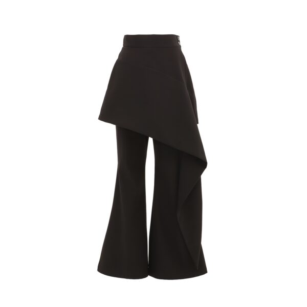 Asymmetric Overlay Flared Trousers Black