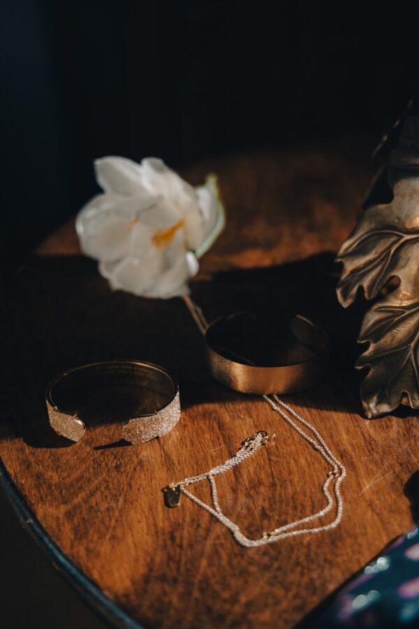 Gold-plated wide hard bracelet “Michel Lermantoff” with the engraving and texture - Image 3