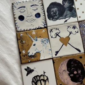 Set of 4 ceramic tiles “Fairy Table’s Bestiary”