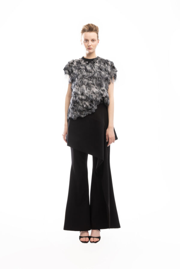 Asymmetric Overlay Flared Trousers Black - Image 8