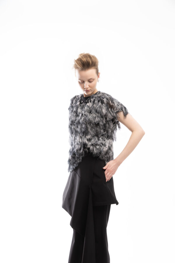 Asymmetric Overlay Flared Trousers Black - Image 9