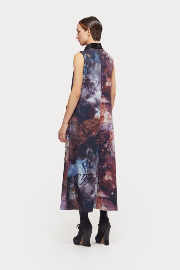 High Neck Sleeveless Dress Abstract Print Brown - Image 6