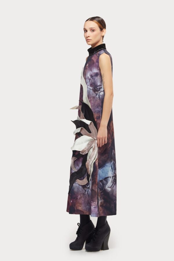 High Neck Sleeveless Dress Abstract Print Brown - Image 8