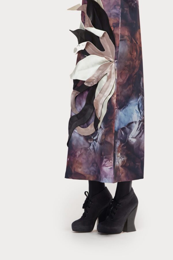High Neck Sleeveless Dress Abstract Print Brown - Image 9