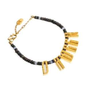 Gold-plated bracelet ABOUT LOVE on black opal with tanzanite